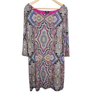 Nicole by Nicole Miller Paisley Medallion 3/4 Sleeve Shift Dress XL Multicolor